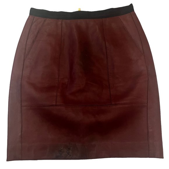 Gorgeous! Sandro Reddish Brown Lambskin Leather Skirt with pockets Sz 2 … - Picture 2 of 11
